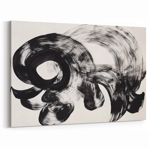 Bold Black and White Abstract Line Art – Modern Brush Strokes Canvas