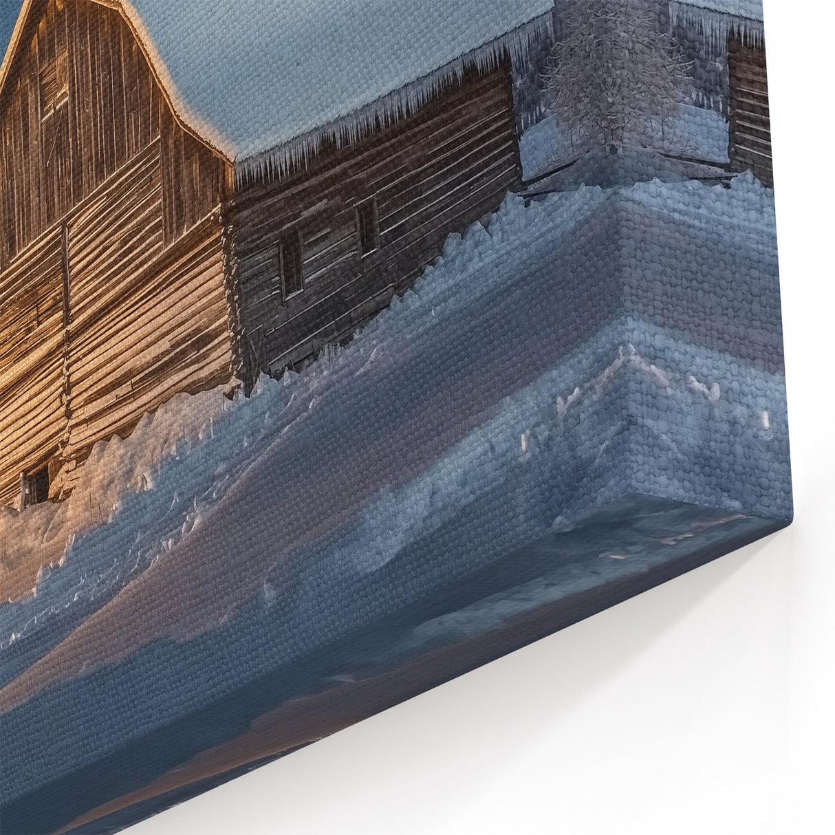 Snowy Barn with Fireworks - Festive Winter Wall Art for Rustic Decor