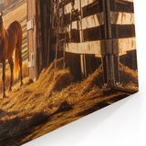 Horse in Rustic Barn at Sunset - Countryside Wall Art for Farmhouse Decor