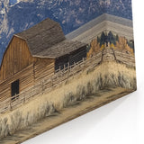 Rustic Mountain Barn Wall Art – Farmhouse Canvas with Scenic Landscape