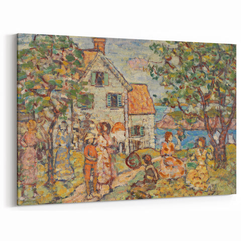 Modern Wall Art - Vibrant Coastal Scene with Houses and Figures