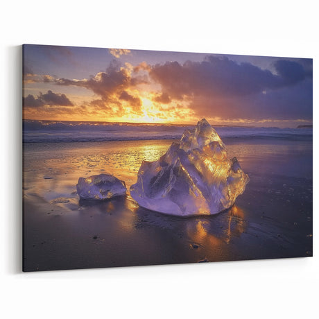 Ocean Beach Canvas Art - Radiant Sunset Glow Seaside Wall Decor