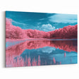 Surreal Nature Wall Art - Vibrant Pink Forest and Reflective Lake Scene
