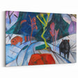 Expressionist Winter Scene – Vibrant Red Bison Abstract Canvas Art