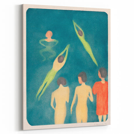 Expressionist Swimming Scene – Serene Boys Bathing Canvas Wall Art