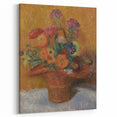 Red Basket of Zinnias Modern Wall Art – Vibrant Floral Masterpiece