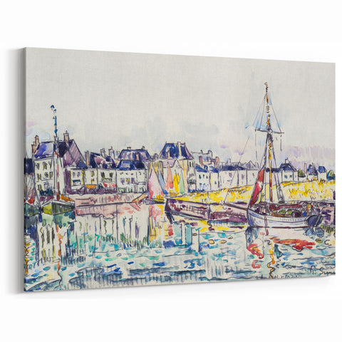 Modern Wall Art: Vibrant Waterfront Scene with Boats and Architecture