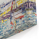 Modern Wall Art: Vibrant Waterfront Scene with Boats and Architecture