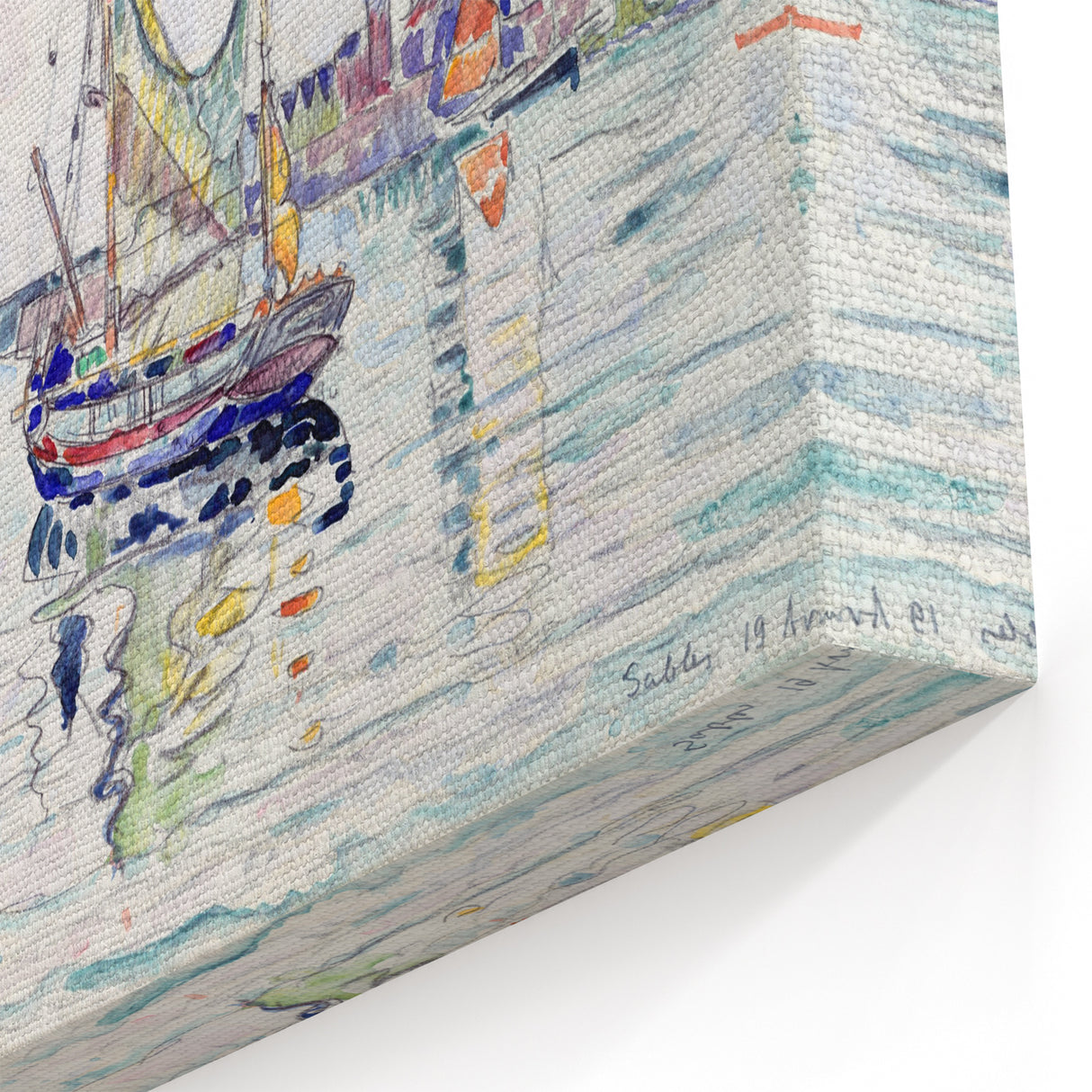 Modern Wall Art: Coastal Harbor Scene with Vibrant Boats and Architecture