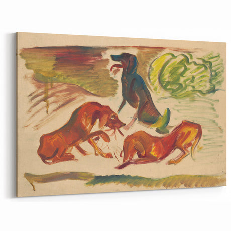 Vivid Expressionist Dogs in Landscape - Colorful Canvas Print