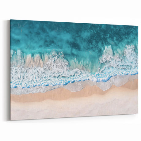 Turquoise Ocean Waves Wall Art - Aerial Beach Scene with Sandy Shores