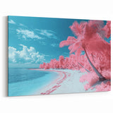 Surreal Tropical Beach Wall Art - Pink Palms and Turquoise Waters