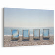 Striped Beach Chairs Wall Art - Sparkling Ocean and Pebble Shore Decor