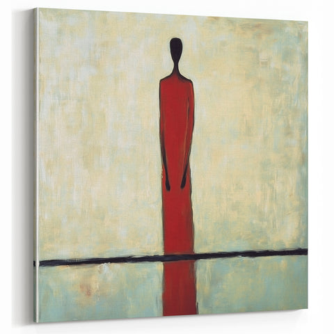 Figurative Abstract Canvas Art - Minimalist Red Silhouette Design