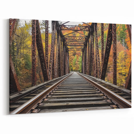 Rustic Railway Bridge Wall Art - Autumn Landscape Canvas Print