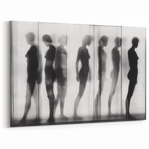Abstract Human Figures Canvas - Modern Monochrome Silhouette Art