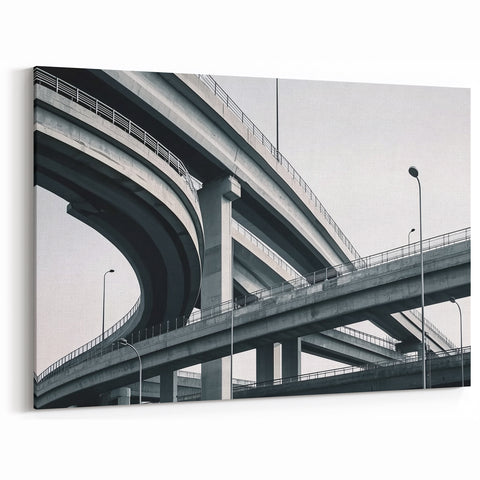 Modern Overpass Bridge Wall Art - Monochrome Urban Canvas Print