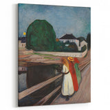 Expressionist Art: Girls on the Bridge Modern Canvas Print