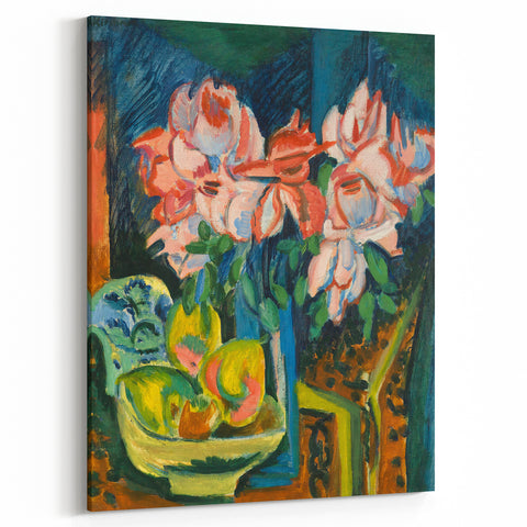 Expressionist Art: Pink Roses by Kirchner Vibrant Canvas Print