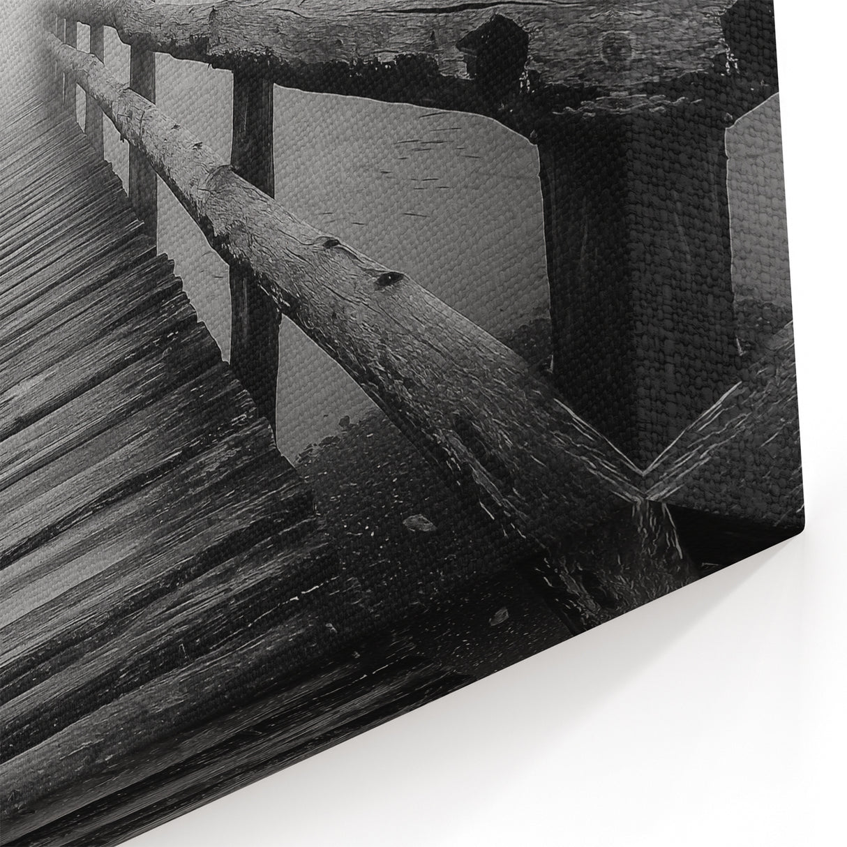 Rustic Wooden Bridge Wall Art - Black and White Canvas Prints