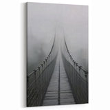 Mystical Foggy Suspension Bridge Wall Art - Black and White Canvas Prints