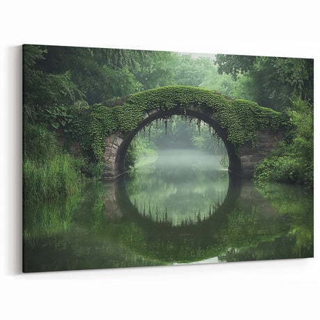 Ivy Covered Stone Bridge Art - Misty Forest Photography Print