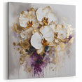 Gold and White Orchid Abstract Art - Luxurious Floral Canvas Design