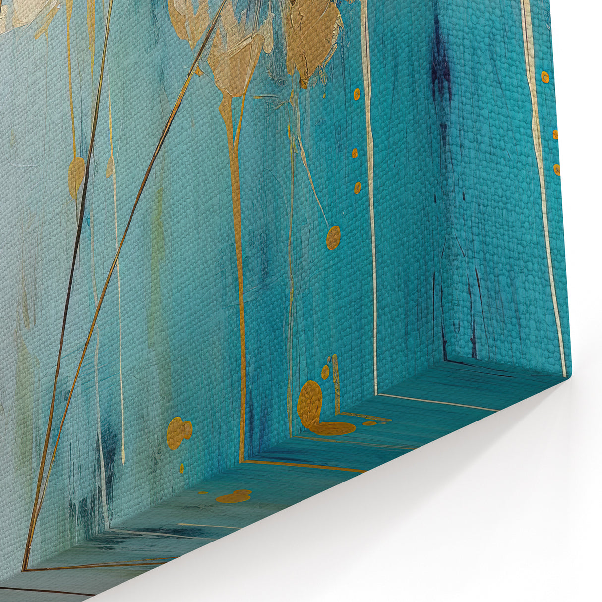 Abstract Floral Art - Vibrant Teal and Gold Flower Canvas Print