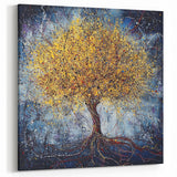 Golden Abstract Tree Art - Blue and Gold Modern Canvas Wall Decor