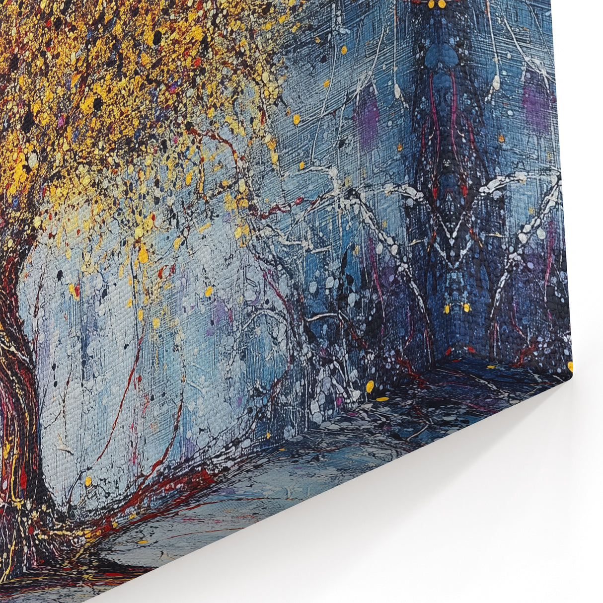 Golden Abstract Tree Art - Blue and Gold Modern Canvas Wall Decor