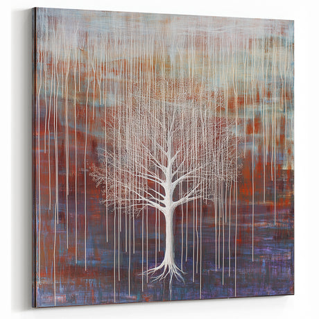 Abstract White Tree Canvas - Modern Multicolor Textured Wall Décor
