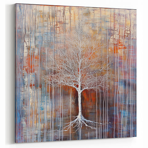 White Tree of Life - Abstract Floral Art on Earthy Canvas