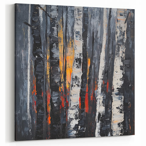 Bold Birch Trees - Abstract Floral Wall Art in Black and Orange