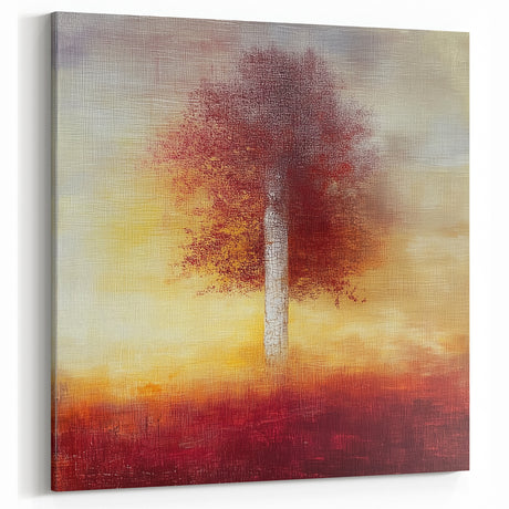 Radiant Autumn Tree - Abstract Floral Art in Red and Yellow Tones