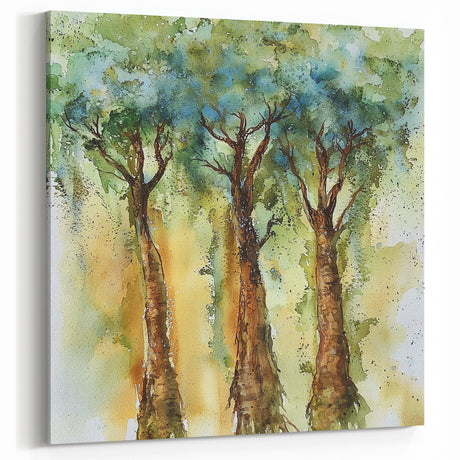 Rustic Trio of Trees - Abstract Floral Art in Green and Earth Tones