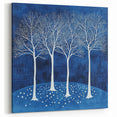 Celestial White Trees - Abstract Floral Art in Midnight Blue