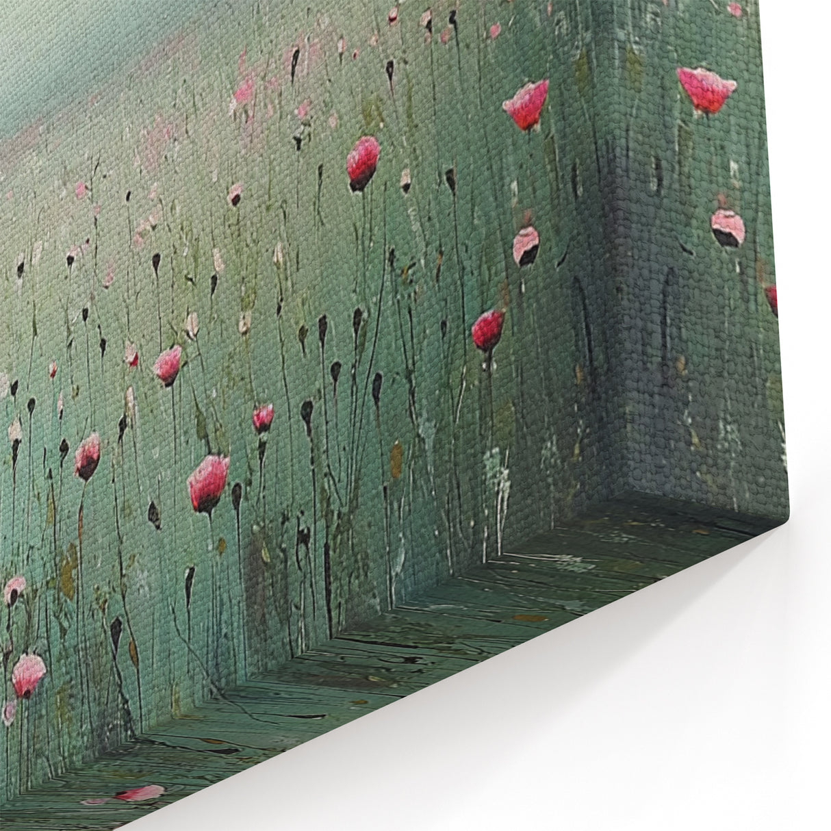 Misty Wildflower Meadow - Abstract Floral Art in Green and Pink