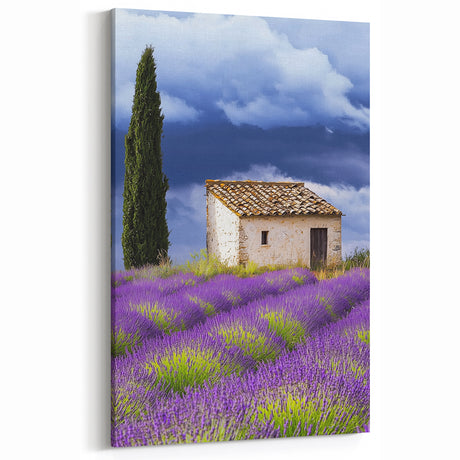 Lavender Field and Rustic Cottage Wall Art – Scenic Countryside Canvas