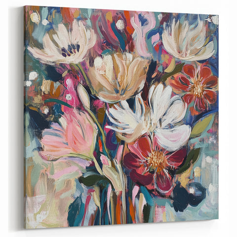 Vibrant Abstract Botanical Canvas - Contemporary Floral Wall Art