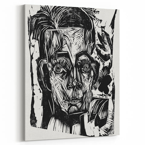 Expressionist Art - Monochrome Portrait in Bold Woodcut Style
