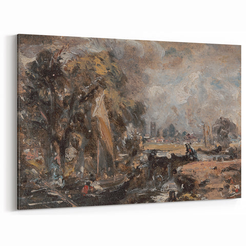 Famous Romantic Era Art: Dedham Lock by John Constable