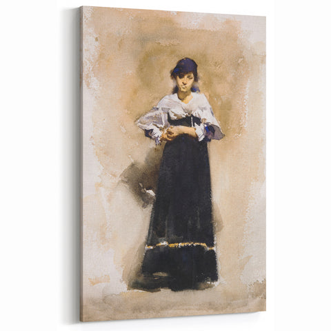 Romantic Art Prints: Young Woman with a Black Skirt - Timeless Portrait