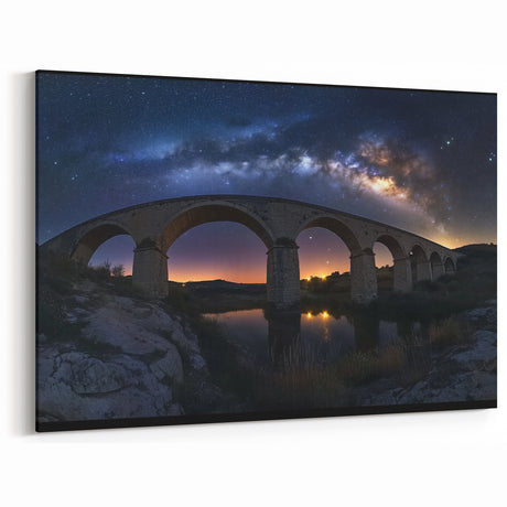Nighttime Bridge Wall Art - Starry Sky Scenic Canvas Print