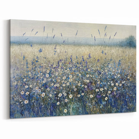 Serene Floral Abstract Canvas - Blue and White Botanical Artwork