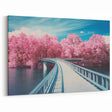 Curved Bridge with Pink Blossoms - Serene Waterway Art