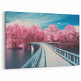 Curved Bridge with Pink Blossoms - Serene Waterway Art
