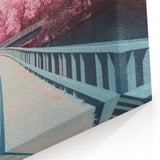Curved Bridge with Pink Blossoms - Serene Waterway Art