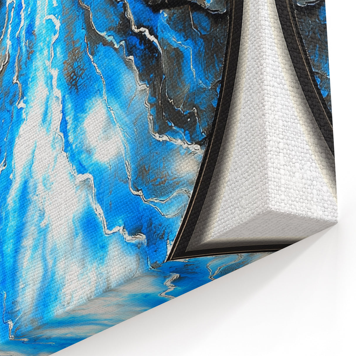 Abstract Waterfall in Blue and Black - Circular Geometric Wall Art