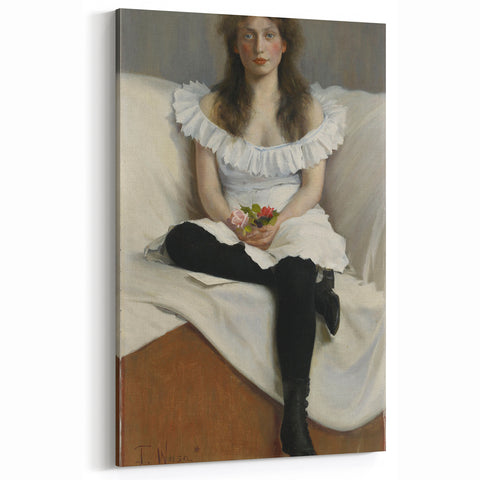 Modern Wall Art: Young Woman in White – Elegant Portrait Masterpiece