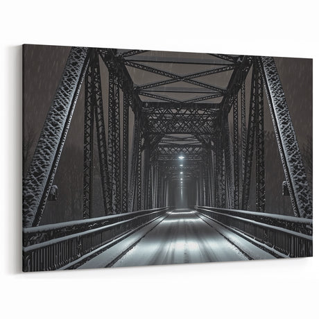 Snowy Iron Bridge at Night - Dramatic Winter Landscape Art